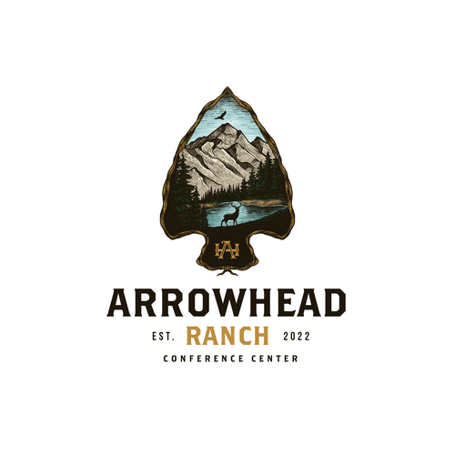Lake design with the title 'Vintage Logo Design for Arrowhead Ranch'
