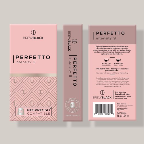 Coffee brand with the title 'Logo and packaging design for Brew Black coffee capsule'