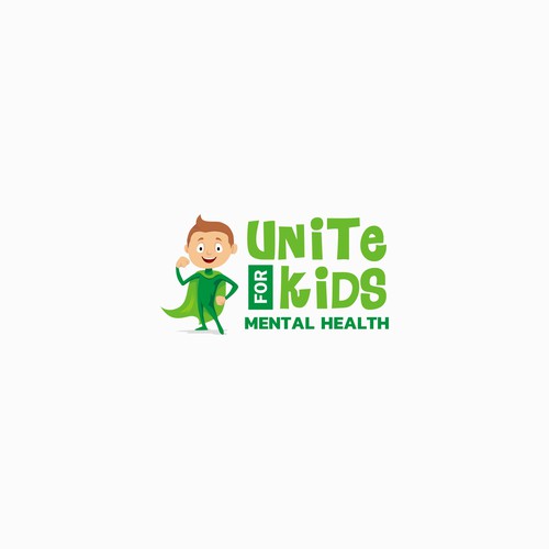 Superhero logo with the title 'united for kids'