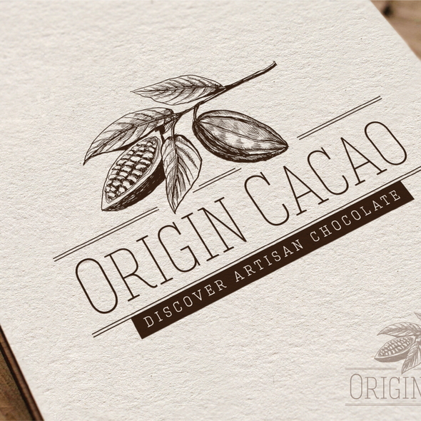 Botanical logo with the title 'Create the next logo for Origin Cacao'