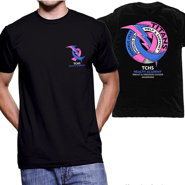 Community t-shirt with the title 'Titans Unite: Design for Dual Cancer Awareness - Breast and Prostate Cancer Edition'