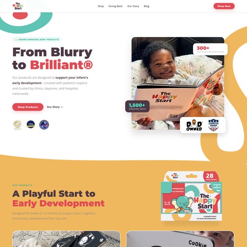 Website with the title 'Kids reading material Landing page design'
