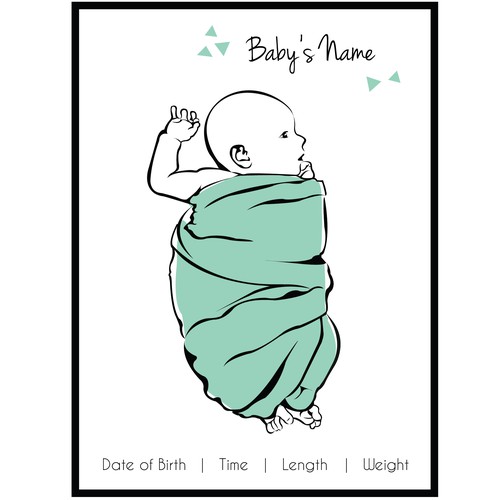 Baby artwork with the title 'Minimalistic Scandinavian new born baby illustration '