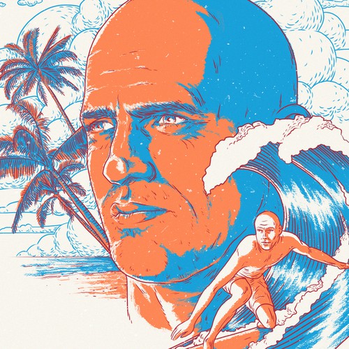 Portrait artwork with the title 'Portrait of Kelly Slater'