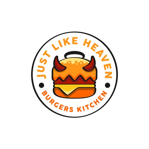 Mcdonalds logo with the title 'Just Like Heaven Burgers Kitchen'