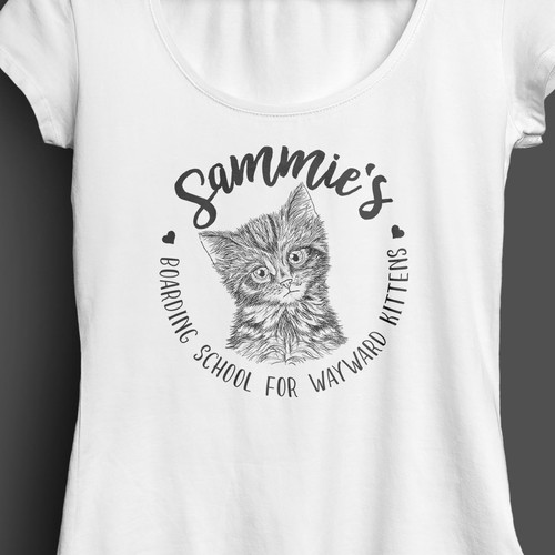 Cat t-shirt with the title 'hand draw kitten logo design'
