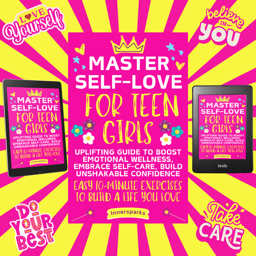 Exercise design with the title 'Book cover for Teen Girls' Self-Love Guidebook '