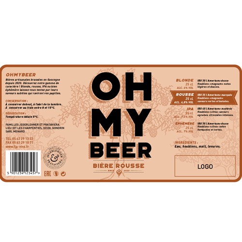 Brand label with the title 'OH MY BEER'