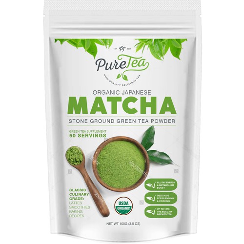 Packaging with the title 'Matcha green tea'