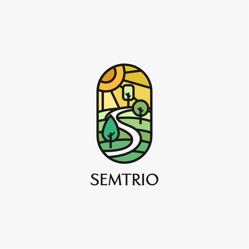 Stained glass logo with the title 'Semtrio'