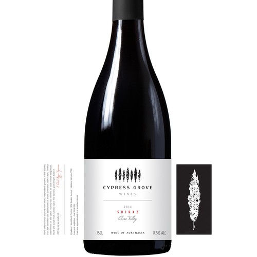 Wine bottle design with the title 'Cypress Grove - Shiraz - Wine Label Design'