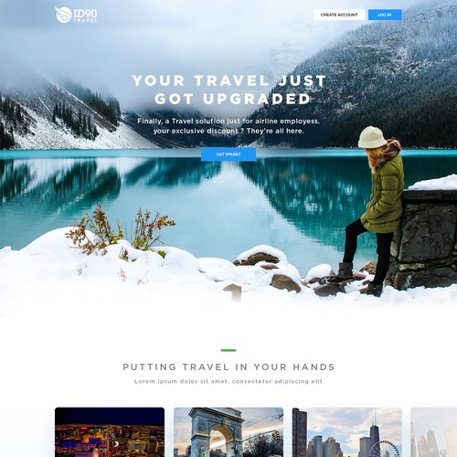 Hotel website with the title 'Design a modern Travel website for the next generation of ID90 Travel'