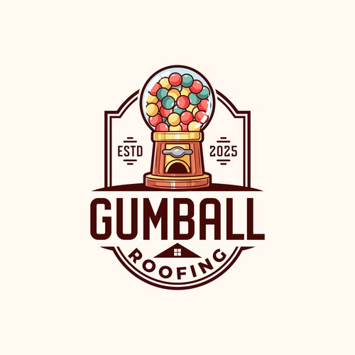 Construction company logo with the title 'Gumball roofing'