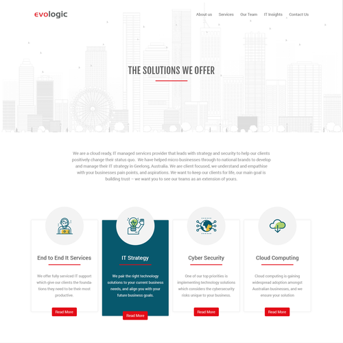 Cloud computing design with the title 'Evologic - Services Page'