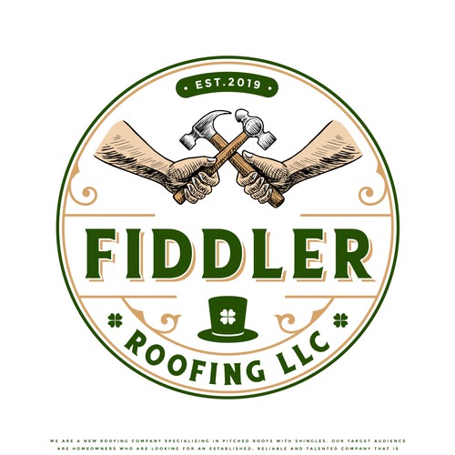 Hammer design with the title 'Fiddler Roofing LLC'