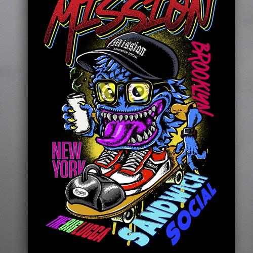 Streetwear t-shirt with the title 'Sandwich Shop Design'