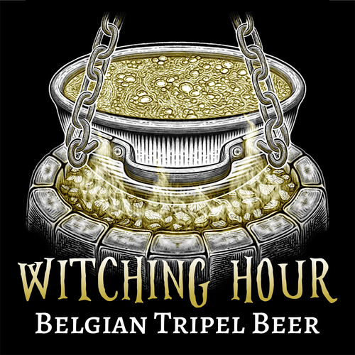 Fire artwork with the title 'Beer Brewing in Cauldron — Illustration'