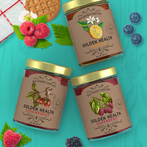 Strawberry label with the title 'On craft paper natural jam label design '
