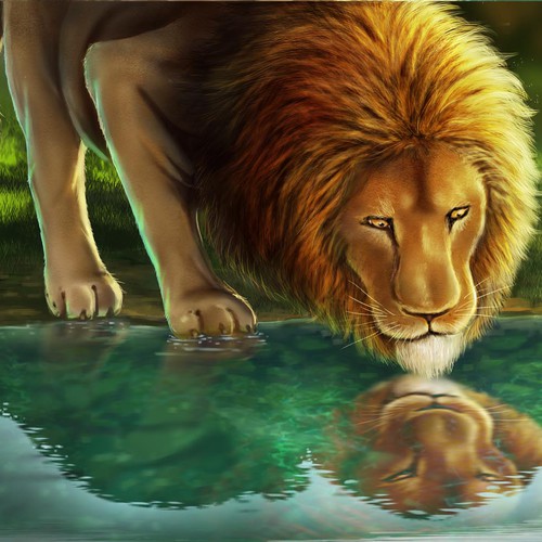 Water artwork with the title 'Lion'