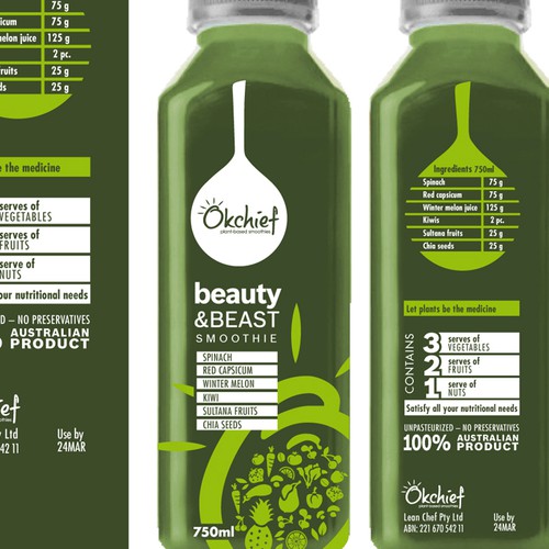 Clean label with the title 'Veggie Smoothie »Okchief«'