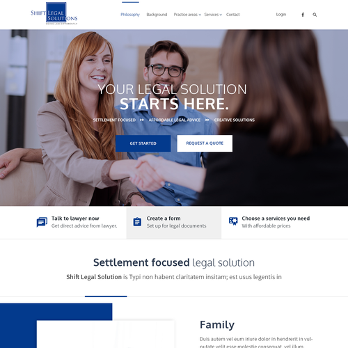 Attorney website with the title 'Website design for Shift legal solution'