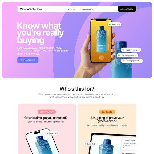 Minimalist website with the title 'Winnow Technology Website Design'