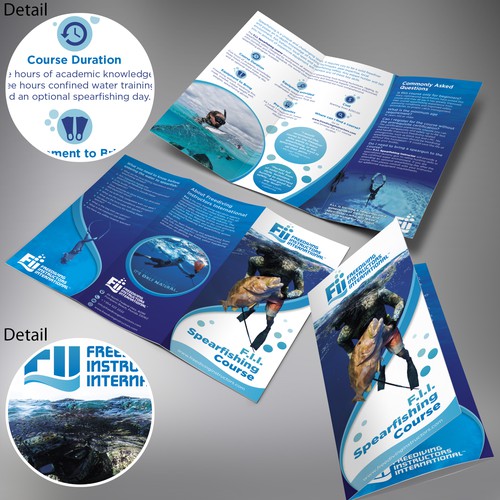 Diving design with the title 'Brochure design for a contest F.I.I. Spearfishing Course'