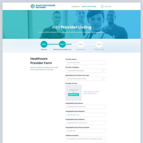 Simple website with the title 'Black Healthcare Network "Listing" Page Concept'