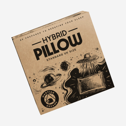 Spaceship design with the title 'Martian Made - Martian Dreams Hybrid Pillow'