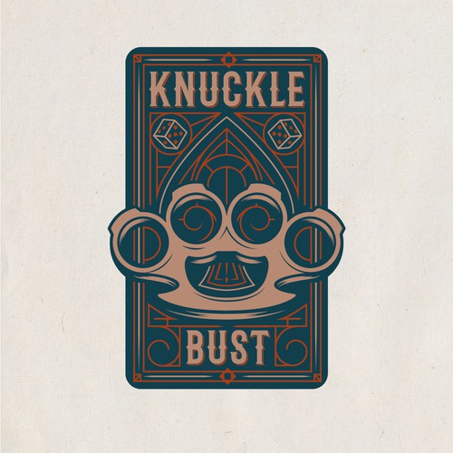 Ornamental logo with the title 'Steampunk card game logo design'