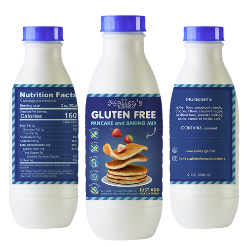 Pancake design with the title 'Packaging for gluten free baking mix'