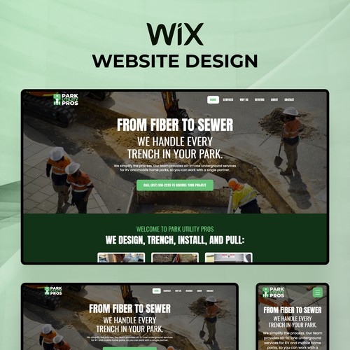 Construction website with the title 'Wix one page scrolling website design for RV park utility & construction company in texas, US'