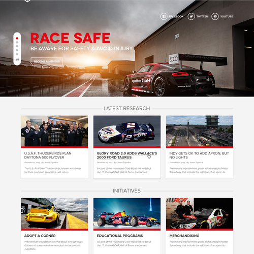 Car website with the title 'Design a cutting edge Motorsport Foundation website that will win awards!'