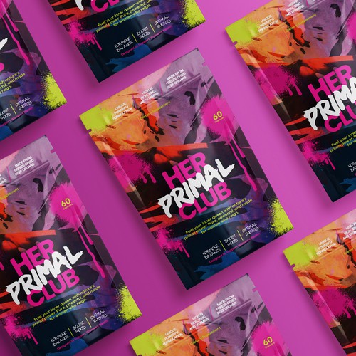 Vibrant packaging with the title 'Packaging design for Her Primal Club'
