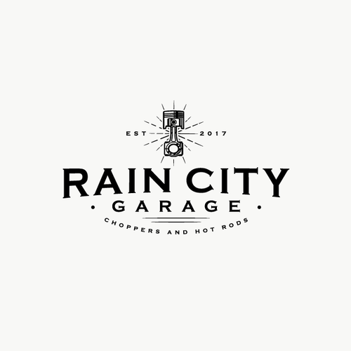 Motorcycle design with the title 'Vintage inspired logo for RAIN CITY'