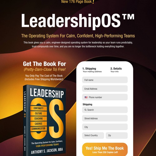 Software design with the title 'LeadershipOS Book Landing Page'