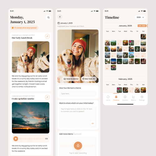 Journal design with the title 'App design for a journaling app'