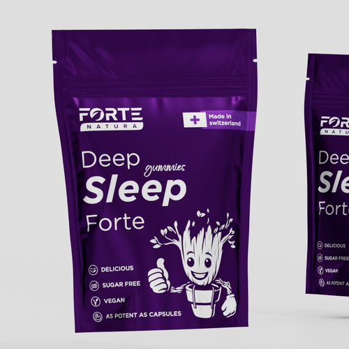 Delicious packaging with the title 'Sleep Gummy (groot character)'