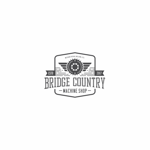 Machine logo with the title 'Logo Concept for Bridge Contry Machine Shop'