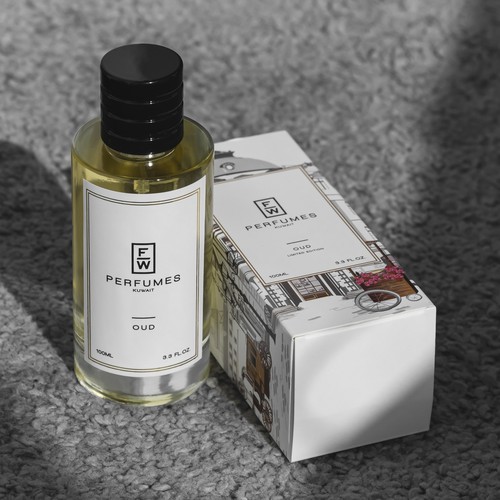 Perfume packaging with the title 'FW Perfumes - Packaging'