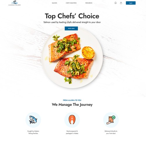 Salmon design with the title 'Ecommerce website design for high-quality seafood'