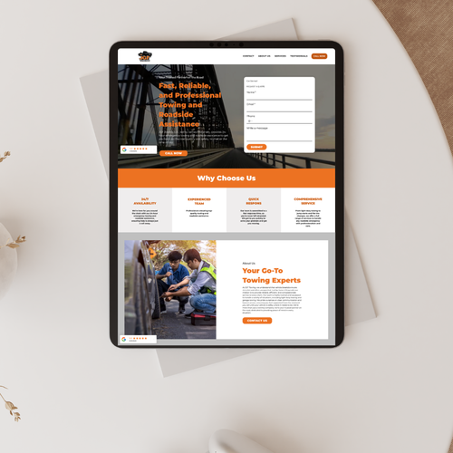 Automotive website with the title 'JGF Towing – Website Design'