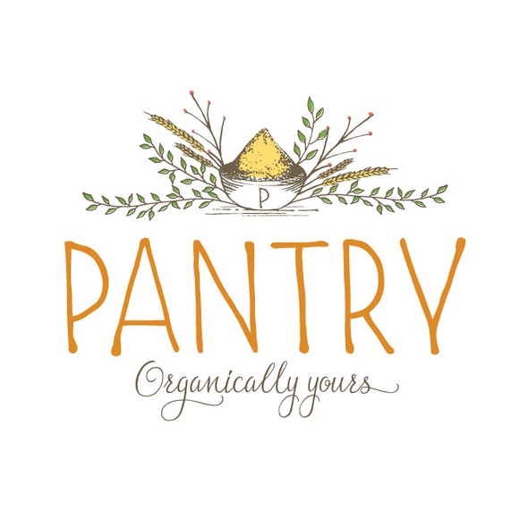 Feminine logo with the title 'Create the feel of a homey rustic food store, "Pantry"'