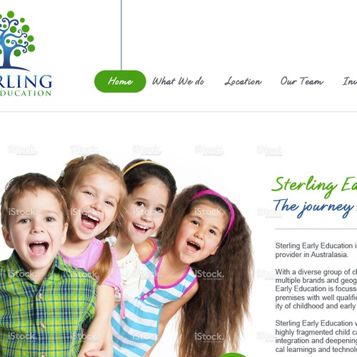 Children's website with the title 'Seeking a Winning Design for Sterling Early Education'