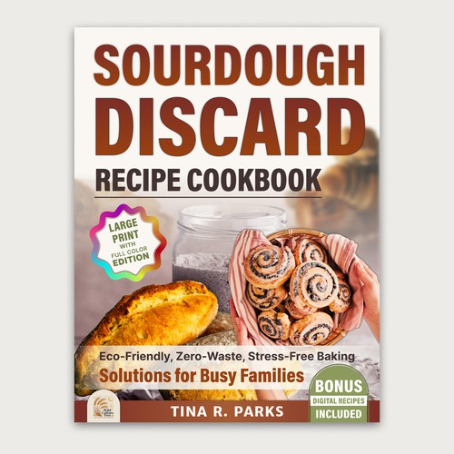 Recipe book cover with the title 'Sourdough Discard Recipe Cookbook'