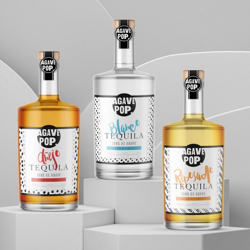 Tequila label with the title 'Modern & trendy label design for Agave Pop tequila brand'