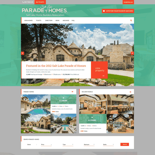 House website with the title 'Web page design for Parade of Homes'