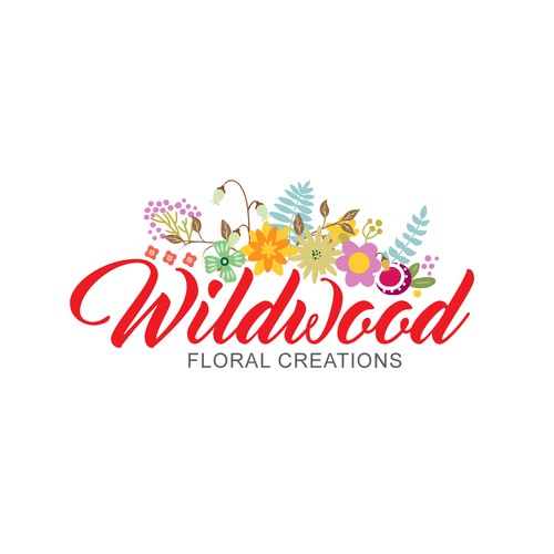 Flower shop logo with the title 'Wildwood Floral Creations'