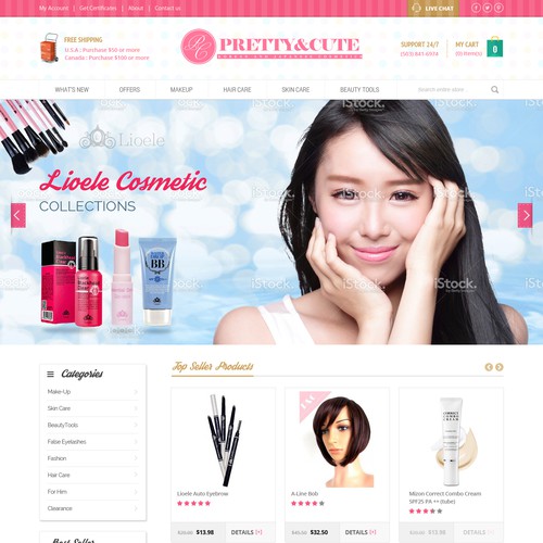 Skin care website with the title 'Homepage Design for Ecommerce Business - Online Beauty Retailer'