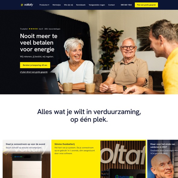 Website with the title 'Voltafy homepage for a Dutch home energy installer'